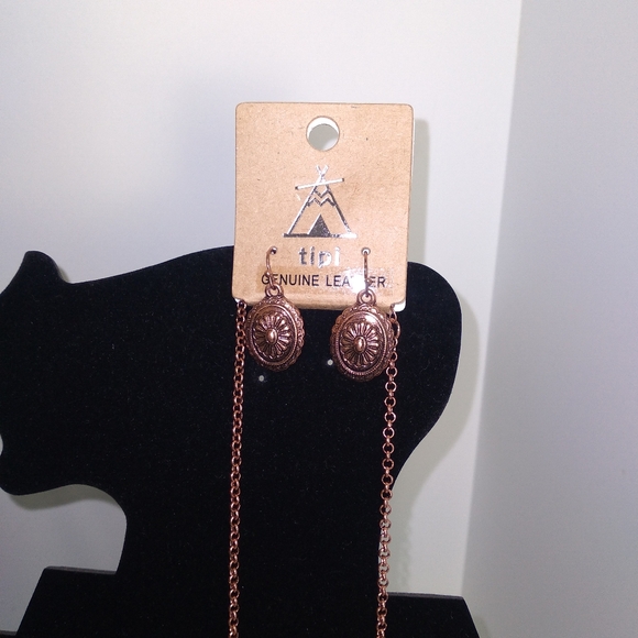 Tan Brown Turquoise Beaded Band Cowgirl Hat w/ Beaded Tassel Necklace Set - Picture 4 of 9